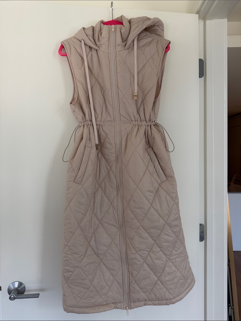 Bluivy Quilted Hooded long vest in Taupe
